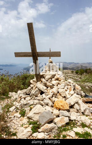 Kreuz Denkmal auf dem Berg Srd Battlefield (Vaterland oder Bosnien Krieg), Dubrovnik, Kroatien. Stockfoto