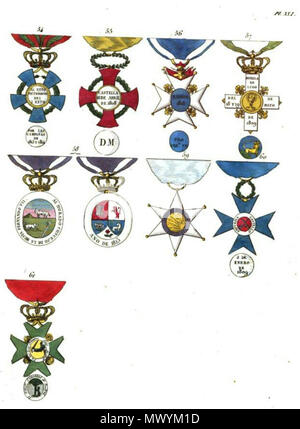 . Français: Sammlung historique des ordres de chevalerie civils et militaires... . 1820 56 Aristide Michel Perrot - Sammlung historique des ordres de chevalerie civils et militaires (1820) pl. XXI Stockfoto