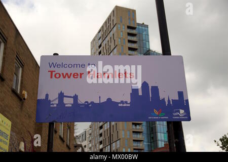 In Tower Hamlets anmelden Shoreditch Willkommen, East London Stockfoto