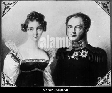 . Englisch: Siehe dateiname English: Luise Marie Auguste, als als Kaiserin von Rußland Elisabeth Alexiewna. (3. Tochter des Erbprinzen Karl Ludwig von Baden) und ihr Gemahl Alexander I. von Russland. Standort:Baden-Baden, Schloss, Neues Schloss Niederbaden. 19. 19 Thema 35 Alexander ich mit Frau (Miniatur) Stockfoto