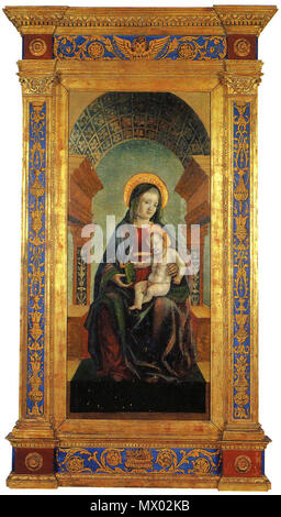 . Madonna mit Kind auf dem Thron. Italiano: Madonna in trono col Bambino (Ferramola). 1600. RobyBS 89 386 Madonna in trono col Bambino (Ferramola) Stockfoto