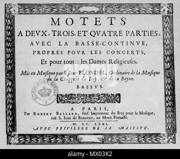 . Englisch: Titel Seite von L.N. Blondel, Motetten (Paris, 1671). 1. August 2015, 13:40:54. Robert III Ballard 375 LN Blondel Motetten Stockfoto