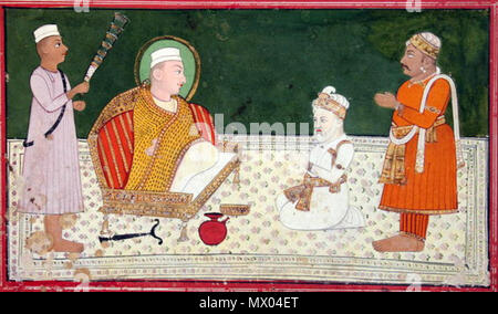 . Englisch: 'Mughal Kaiser Akbar zeigt Ehrerbietung zu Sufi-heiligen Scheich Salim Chishti. Bikaner'. ca. Ende des 18. und frühen 19. Jahrhundert. Unbekannt 85 Bikaner Akbar Sheikh-Salim - Chishti 25811 700w Stockfoto
