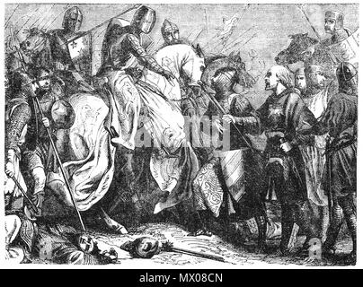 Der Schlacht von Lewes in Sussex am 14. Mai 1264 wurde eines der beiden wichtigsten Schlachten des Zweiten Barons' Krieg und markiert den Höhepunkt der Karriere von Simon de Montfort, 6 Graf von Leicester zu machen, damit sie ihn "ungekrönte König von England". Heinrich III. nach links, um die Sicherheit von Lewes Schloss der Freiherren zum Kampf und war anfangs erfolgreich, sein Sohn Prince Edward routing Teil der fürstlichen Armee mit der Kavallerie. Edward jagte sie und Links Henry's Männer ausgesetzt sind. Die royalisten flohen zurück zum Schloss und der König war gezwungen, die Inszenierung von Lewes zu unterzeichnen, die Zedenten Befugnisse Montfort. Stockfoto