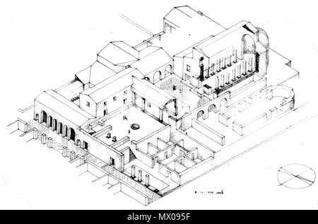 . Englisch: Zeichnung der praetorium in Caesarea Maritima, Israel. Bestellt von Herodes dem Großen, hier dargestellt in seiner byzantinischen Phase gebaut. 19. Dezember 2004. Der Hebräischen Universität Jerusalem 594 Der Caesarea Praetorium Stockfoto
