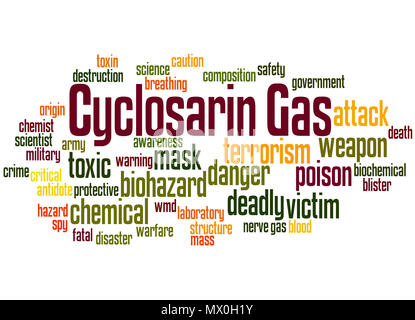 Cyclosarin Nerv agent Wort cloud Konzept auf weißem Hintergrund. Stockfoto