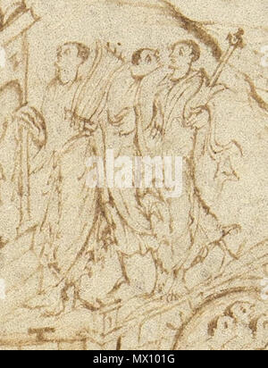 . Englisch: Clipping von Utrecht Psalter, die Männer halten eine cythara (rechts) und Harfe oder kithara, Lyra. Die Darstellungen des cytharas im Utrecht-psalter haben als Beweis in der Encyclopaedia Britannica 1911, dass die Gitarre von Änderung der Kithara - Leier entwickelt wurde. 1. Januar 850. Unbekannt 624 Utrechts-Psalter PSALM-134Leier und Cythara Stockfoto