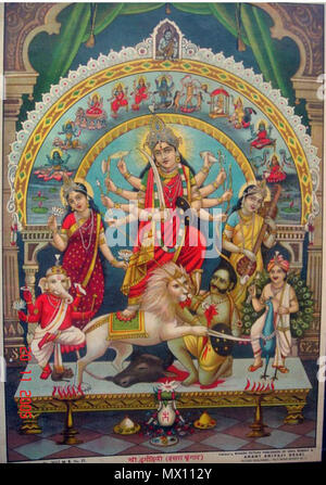 . Englisch: Ein Bild von Durga unter einem Bogen anzeigen Der Mahavidyas, mit Shiva an der Spitze; 1930 Quelle: ebay, 26.04.2006. 1930. Unbekannt 174 Durga 1930s Stockfoto