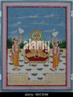 . Aus einer Reihe von Vishnu Avatare: rishabha. Jaipur, um 1860. Opak Aquarell mit Gold auf wasli. 25,7 x 20,6 cm Rishabha ist der 8 avatara Vishnus in der Bhagavata Purana. In Jainisam ist er der 1. Jina. Anderswo im Hinduismus die 8 Avatara ist Buddha. Ref: 000379. um 1860. Unbekannt 230 aus einer Reihe von Vishnu Avatare - Rishabha Stockfoto