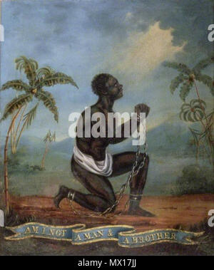 . Deutsch: "Die kniende Slave, 'Bin ich nicht ein Mann und ein Bruder?', 'Öl auf Leinwand, ca. 1800, von einem unbekannten Künstler der britischen Schule. 86,4 cm x 72,9 cm. Mit freundlicher Genehmigung der Wilberforce House Museum. 18 Januar 2012, 13:00:37. Britische Schule 597 Die kniende Slave, 'Bin ich nicht ein Mann und ein Bruder' Stockfoto