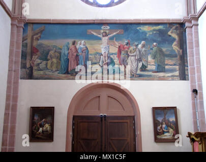 . Français: Elsass, Bas-Rhin, Église Saint-Cyriaque de Dauendorf (IA 00061624). Fresque "Kreuzigung" (Charles JAEG, 1929): Dieses Objekt befindet sich in der Basis Palissy, Datenbank der Französische Möbel Erbe des französischen Kulturministeriums indiziert, unter der Referenz IM 67001748. Brezhoneg | Deutsch | English | Español | English | Deutsch | Français | Magyar | Italiano | Plattdüütsch | Português | +/-. 3. August 2012. © Ralph Hammann - Wikimedia Commons 154 Dauendorf StCyriaque 24. Stockfoto