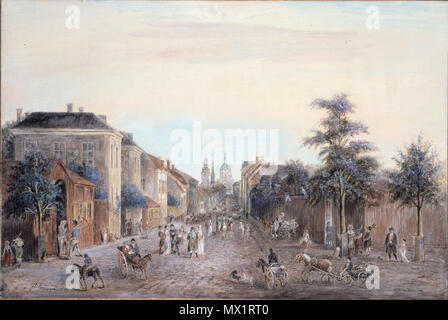 . Svenska: Drottninggatan 1808. Utförd Kopia av Einar Uggla Bildkonst Künstler: Martin, Elias Material och Teknik: Gouache Underlag: Papper Mått ich mm: 610 x 915 Upphov Referenser: Martin, Elias (1739-1818). Tid: 1808 Beteckning: Inventarienummer SSM 3554. Bilden kommer från Stockholmskällan.se, Stockholms stads Publika internetarkiv Med bl Eine gamla Stockholmsfotografier. 172 Drottninggatan 1808 Stockfoto