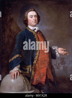 . Englisch: Commodore George Walker (vor 1700 - 1777) Öl auf Leinwand 129 x 102 cm Ca. 1750. ca. 1750. Britische Schule des 18. Jahrhunderts 140 Commodore George Walker (vor 1700-1777), britischer Schule des 18. Jahrhunderts Stockfoto