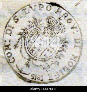 . Englisch: San Lupo Rathaus Stempel (1815) Italiano: Timbro del Comune di San Lupo del 1815, all'epoca in Cui il Paese era Parte della Provincia di Molise. 2 März 2013, 13:25:53. Comune di San Lupo 542 San Lupo Stempel Stockfoto