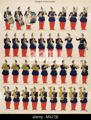 . Français: Musique d'Infanterie, Second Empire. Les instruments de Sax sind entrés en Service et le chef de Musique dirige, Le Tambour-major n'est pas représenté. 16 September 2013, 14:17:04. Die Firma Imagerie Pellern, Epinal. 434 Musique d'Infanterie, Second Empire. Stockfoto