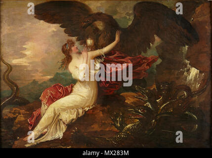 . Englisch: Benjamin West, amerikanischen, 1738-1820 Adler, die Schale zu Psyche, 1802 (?) Öl auf Holzplatte 29,8 x 42,6 cm (11 3/4 x 16 3/4 in.) Rahmen: 41,6 × 54 × 5,5 cm (16 3/8 x 21 1/4 x 2 3/16 in.) Museum kaufen, John maclean Magie, Klasse 1892, und Gertrude Magie Fonds y 1952-62 Die angezeigten Informationen nicht von einem Kurator genehmigt worden. . Ca. 1802 6 1802, West, Benjamin, Adler, die Schale zu Psyche Stockfoto