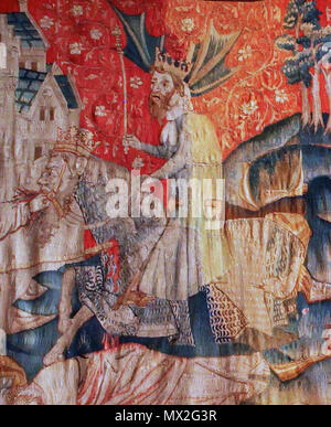 . Tapisserie de l'Apocalypse. zwischen 1377 und 1382. Jean Bondol und Nicholas Bataille 588 Tapisserie de l'Apocalypse - Tod der zwei Zeugen - Fruchtart Stockfoto