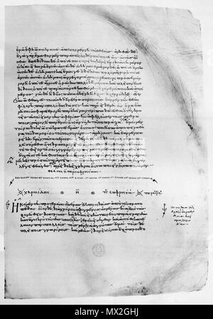 . Englisch: Seite des Codex Clarkianus Oxoniensis 39 (Clarke Plato). Dialog Charmides. English: Seite des Codex Clarkianus Oxoniensis 39 (Clarke Plato). Dialog Charmides. 895 AD. Charmides Plato 125 Anfang. Clarke Plato Stockfoto