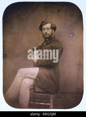 . Français: Mathurin Louis Armand Queyroy (1830-1893) Portrait de l'artiste Assis (photographe non identifié), Vers 1855 épreuve d'époque sur papier Salé aux Winkel arrondis, Montée sur support Bristol; épreuve encadrée. 19,3 x 14,5 cm. 32 x 24 cm. Provenienz: Ancienne collection Armand Queyroy (1830-1893). Les quelques Spuren chimiques que l'on beobachten, proviennent De négatif. Vom 8. Dezember 2000, 20:29:01. Unbekannt 406 Mathurin Louis Armand Queyroy - 1855 Stockfoto