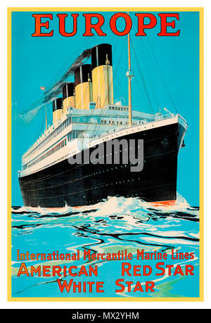 OLYMPIC 1900 's Vintage Kreuzfahrt-Schiff Liner Reise Poster Europe American Red Star White Star Cruise Line RMS Olympic von Fred J Hoertz Stockfoto