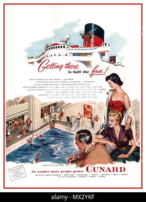 Jahrgang 1950 Kreuzfahrt Cunard Line Poster' der Weg ist das Ziel" "Kein Wunder, dass mehr Leute bevorzugen Cunard' Stockfoto