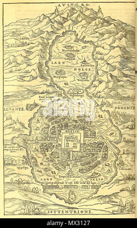 . Deutsch: Karte der Stadt von Mexiko in G.B. Die ramusio Delle Navigationi et Viaggi, Band 3. Español: Mapa de la Ciudad de México en el Volumen 3 de la obra Delle Navigationi et Viaggi de G.B. Ramusio. 1565. Giovanni Battista Ramusio oder Giacomo Gastaldi 5 1565 Mexiko Ramusio Delle Navigationi Vol 3 p308 Stockfoto