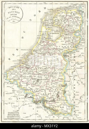 . Royaume des Pays-bas divise en ses 18 Provinzen. Englisch: Diese Hand farbigen Karte ist eine Kupferplatte Gravur, dating bis 1832 von dem bekannten französischen mapmaker Delamarche. Es ist eine Darstellung von Holland und Belgien. . 1832 7 1832 Delamarche Karte von Holland und Belgien - Geographicus - HollandBelgium-d-32 Stockfoto