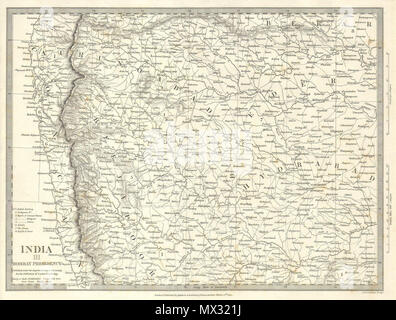 . Indien III. Englisch: Diese Karte ist eine Stahlplatte Gravur, dating bis 1838 und durch die S.D.U.K. veröffentlicht" oder "Die Gesellschaft für die Verbreitung von Kenntnissen". Es ist offiziell mit dem Titel "Indien III" und schildert die westliche Indien oder das Bombay Vorsitz. Natürlich gehören die Stadt Bombay oder Mumbai, wie es ist jetzt bekannt. Karte erstreckt sich bis weit südlich von der portugiesischen Kolonie Goa und im Fernen Osten als die Stadt der Hydrabad. . 1834 7 1834 S.D.U.K. Karte von Bombay Vorsitz und Goa, Indien - Geographicus - IndiaIII - sduk-1834 Stockfoto