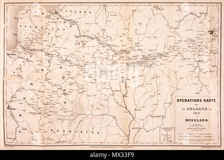 . English: Operationskarte fuer den Feldzug von 1812 in Russland Nederlands: Militaire kaart voor de veldtocht van 1812 in Rusland Englisch: Operative Karte für den militärischen Expedition in Russland, 1812. 1862. Carl Philipp Gottfried von Clausewitz (1780-1831). Kartograph: Fotografie: D-vorm, Bert en Lilian Mellink 133 Clausewitz-Der Feldzug von 1812-9064 Stockfoto