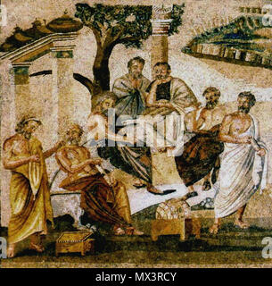 . Alte Akademie/Akademie des Platon. Mosaik aus Pompeji, die heute im Museo Archeologico Nazionale (Neapel). 31 Dezember 2011, 18:02 (UTC). Academia Mosaik.jpg: Anonym abgeleitete Arbeit: NikNaks sprechen - Galerie - Wikipedia 25 Academia Mosaik gespiegelt Stockfoto