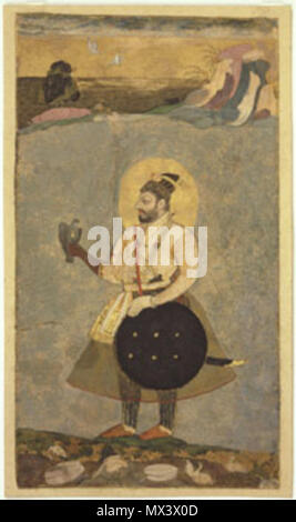 . Englisch: 'Sultan' Ali'Adil Shah II. in Jerusalem, Karnataka, Indien C. 1670 Artist/Teekocher unbekannt, Indien, Karnataka, Bijapur opak Aquarell und Gold auf Papier 10 5/16 x 6 1/16 Zoll (26,2 x 15,4 cm) derzeit nicht auf Anzeigen 2004-149-38 Alvin O. Bellak Sammlung, 2004 Label während der Herrschaft von Sultan 'Ali 'Adil Shah II. regierte von Bijapur (1656-72), dem Herrscher über eines der fünf Islamische Königreiche der Deccan, die Bedrohung der Mughal militärische Dominanz erhöht. In der Malerei, aber die Deccani Vorliebe für phantasievolle, dekorative Kompositionen selbst bekräftigte, über das Mughal Naturalismus, Stockfoto