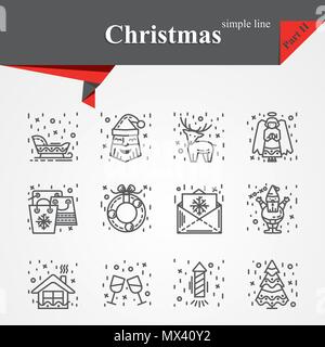 Moderne der dünnen Linie Symbole für Urlaub, Weihnachten, Winter, neues Jahr, Feier. Lineare trendy Symbole gesetzt. Premium Qualität struktursymbol Sammlung. Stock Vektor