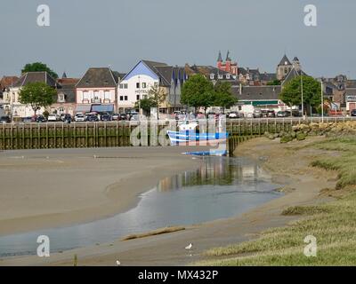 Die nördliche Dorf Le Crotoy, Frankreich, auf die Bucht de Somme, bei Ebbe. Stockfoto