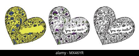Satz von zentangle Hand gezeichnet doodle Herz. Stock Vektor