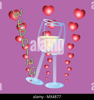Hochzeit Weinglas Grußkarte Vector Illustration Stock Vektor