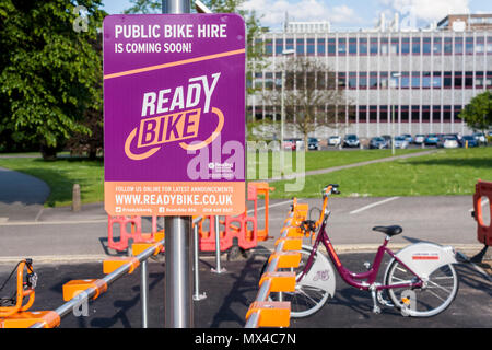 Readybike Fahrradverleih statiion an der Universität Reading, Berkshire, England, GB, UK Stockfoto