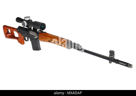 SVD Scharfschützengewehr auf weißem Hintergrund Stockfoto