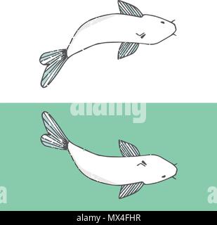 Vektor fische Wels weiße Fische leben im Meer Zeichnen Geometrische Stock Vektor