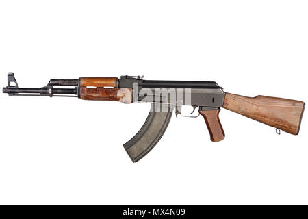 Seltene erste Modell AK 47 Sturmgewehr isoliert auf weißem Stockfoto