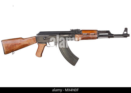 Seltene erste Modell AK 47 Sturmgewehr isoliert auf weißem Stockfoto