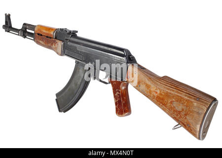 Seltene erste Modell AK 47 Sturmgewehr isoliert auf weißem Stockfoto