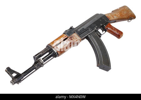 Seltene erste Modell AK 47 Sturmgewehr isoliert auf weißem Stockfoto