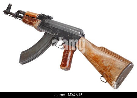 Seltene erste Modell AK 47 Sturmgewehr isoliert auf weißem Stockfoto