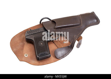 Sowjetische Pistole TT in einem Holster auf weißem Hintergrund Stockfoto