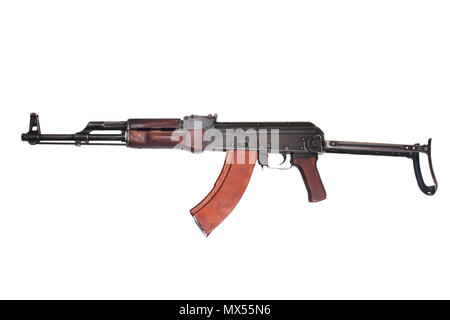 AKMS (avtomat Kalashnikova) airborn Version von kalaschnikow Sturmgewehr auf Weiß Stockfoto