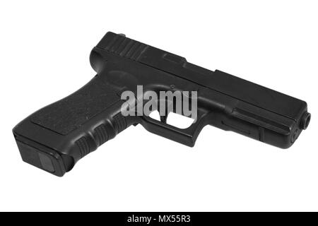 Kopieren airsof Glock Automatische 9-mm-Pistole Pistole auf weißem Hintergrund Stockfoto