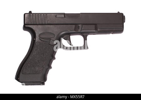 Glock Automatische 9-mm-Pistole Pistole auf weißem Hintergrund Stockfoto