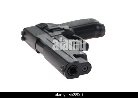 Hand Waffe auf weißem Hintergrund Stockfoto