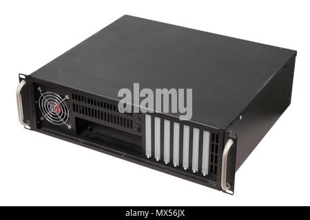 Server Rack auf weißem Hintergrund Stockfoto