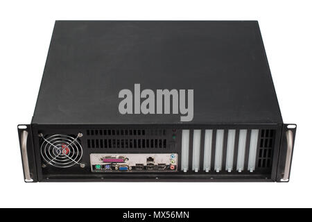 Server Rack auf weißem Hintergrund Stockfoto